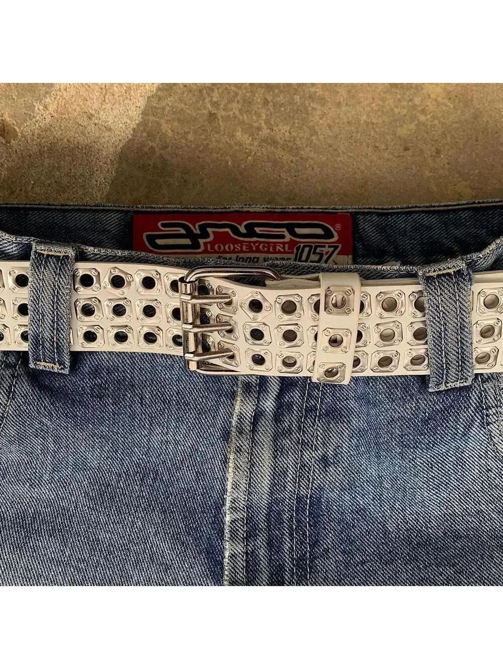 Cyber Punk y2k 2000s style white and silver studded belt. Nice quality. 42